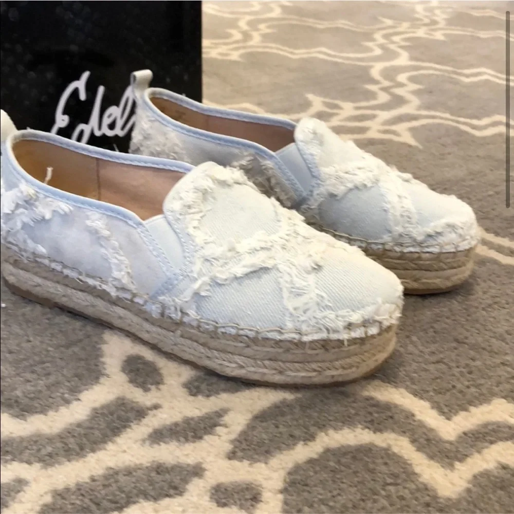 Sam Edelman White Frayed Canvas Espadrille Slip-Ons